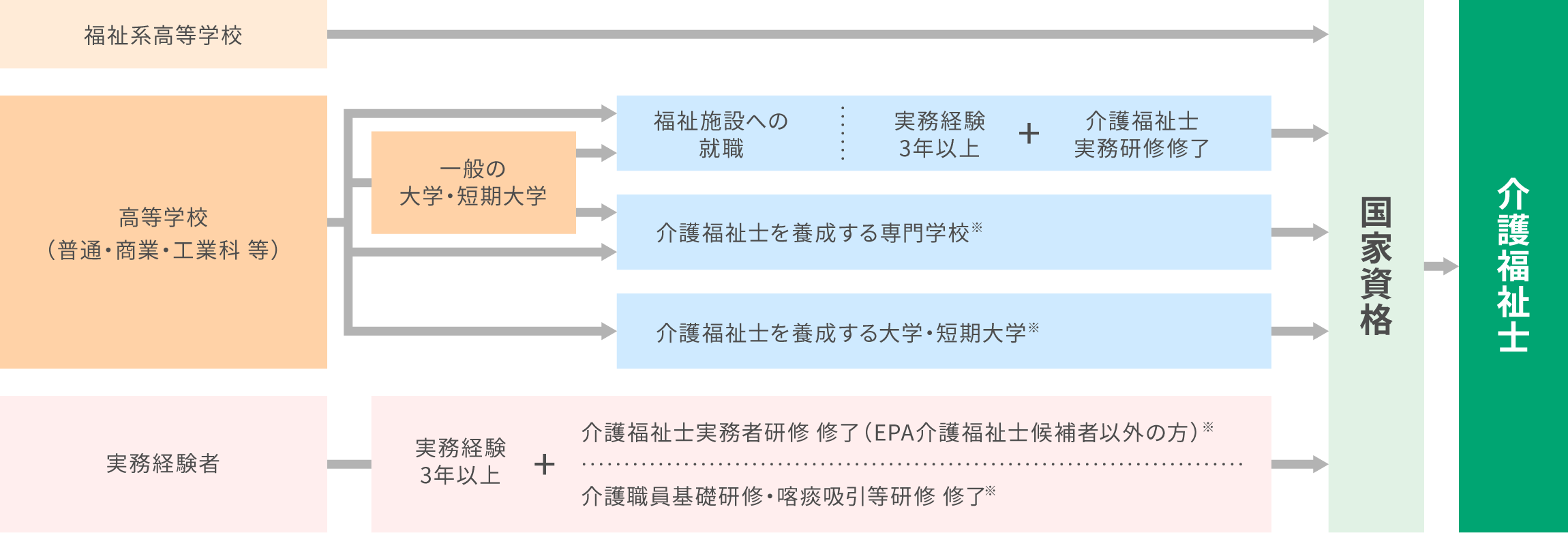 介護福祉士（国家資格）取得への主なルート